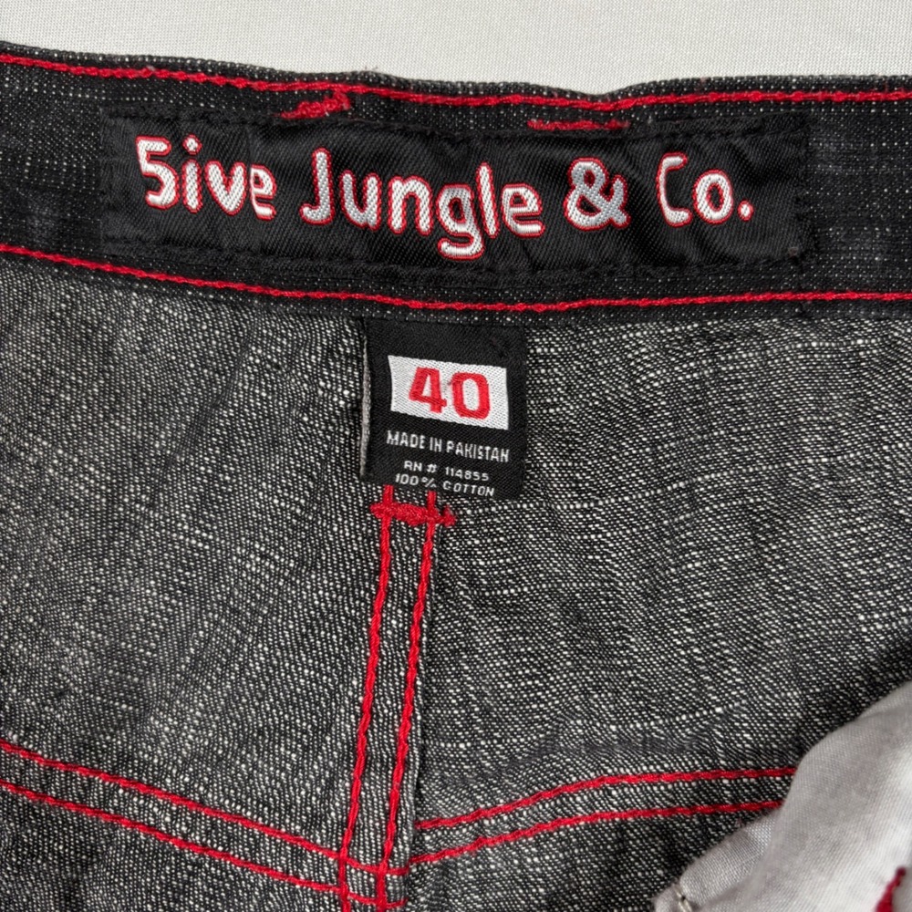 5ive Jungle & Co. Jeans Mens 40x34 Black Red Stitch Streetwear Baggy Y2K - Picture 3 of 12